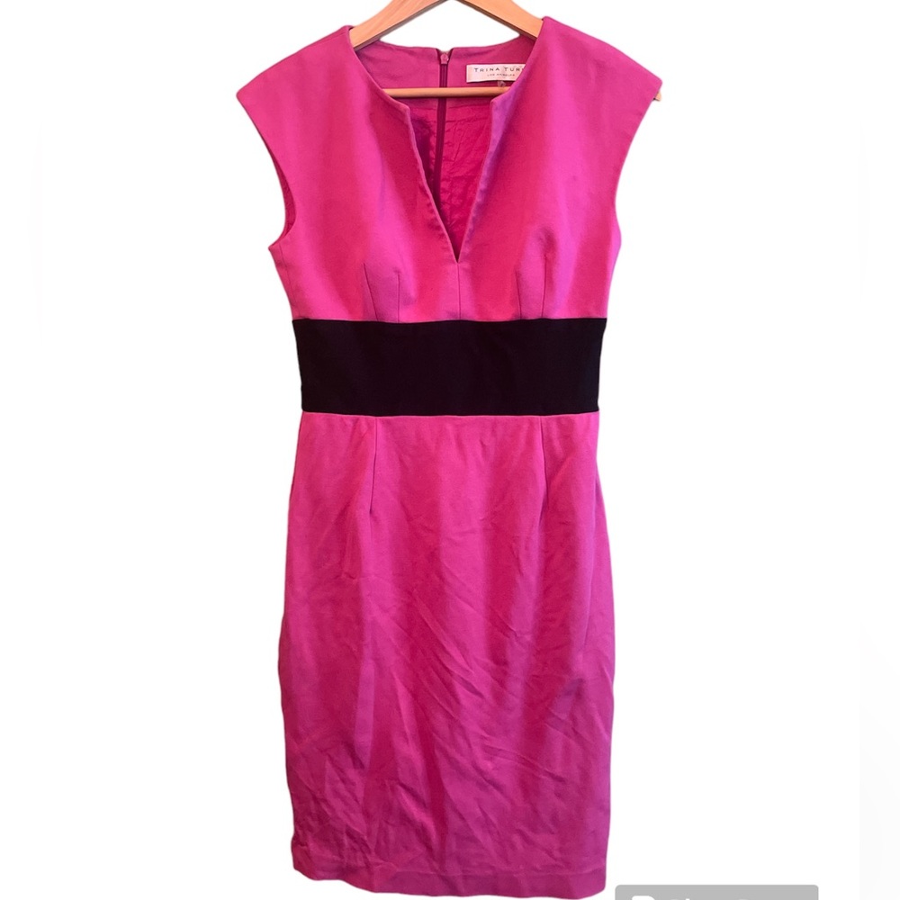 Trina Turk Vneck Pink Black Shift Dress Business Office Cocktail Party Sz 8